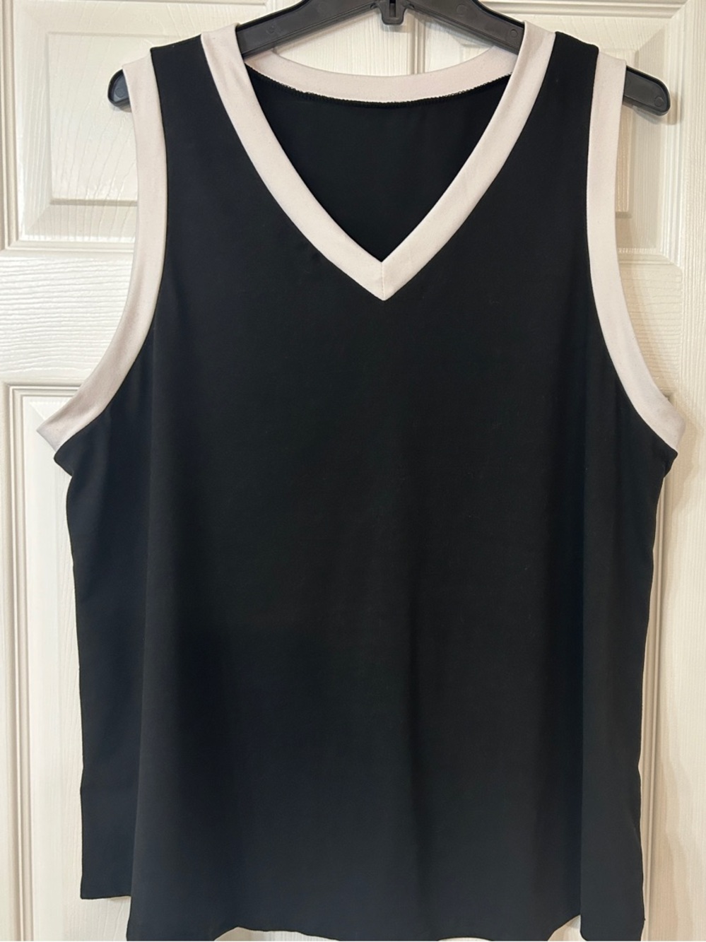 Black V-Neck Sleeveless Tank with White Trim